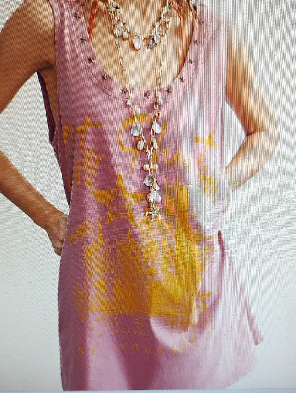 Sleeveless Pink Graphic Tunic with Gold Print